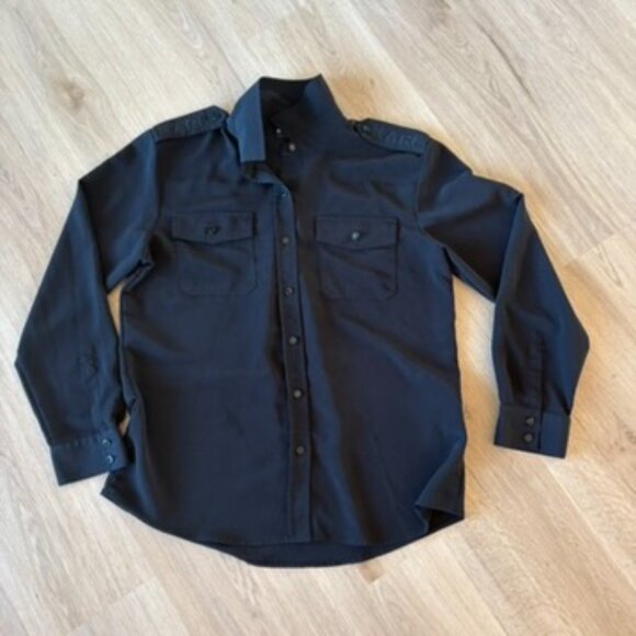 Karl Lagerfeld Collared Black Button Front Shirt Long Sleeve Blouse Medium - Picture 1 of 7